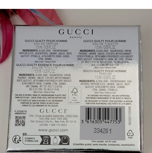 GUCCI GUILTY MEN 4 PC SAMPLER, Guilty EDT, EDP, PARFUM, ESSENCE 0.05 FL OZ VIALS - Picture 4 of 5